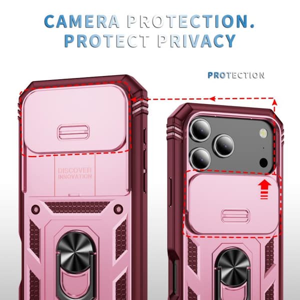 iPhone 18 Pro Max / iPhone 17 Pro Max Skal med Sliding Camshield TPU + PC och Hållare Rosa + Rosröd