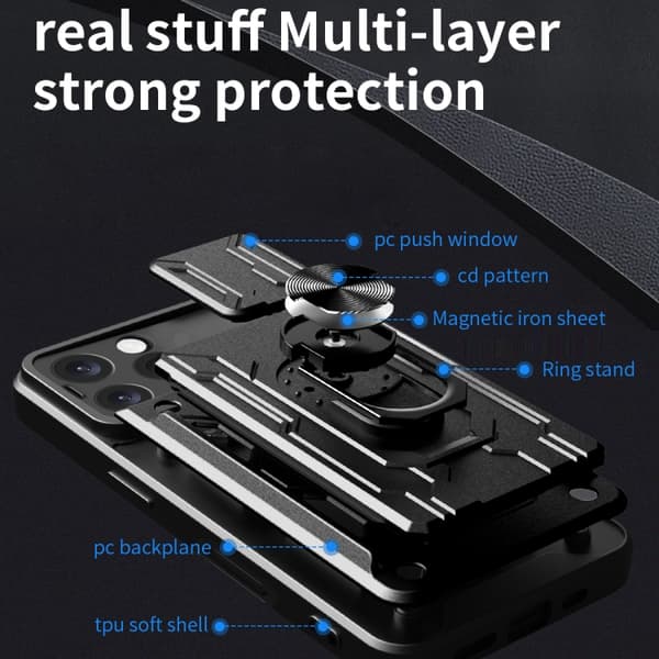 iPhone 16 Pro Max Skal med Sliding Camshield och Kortfack - TPU+PC Material Roséguld