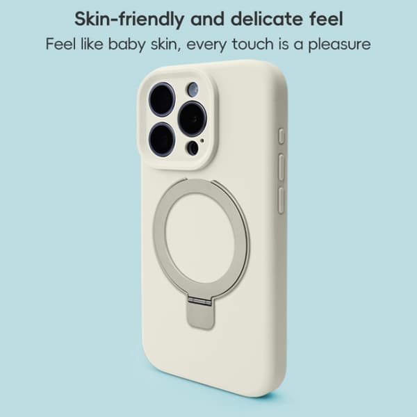iPhone 16 Pro Precision Hole Liquid Silicone MagSafe Metallring Hållare Skal Vit