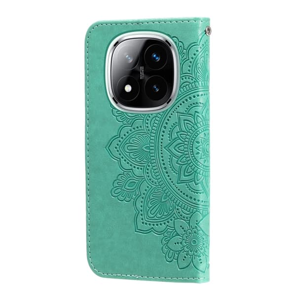 Redmi Note 14 Pro 5G / Note 14 Pro+ 5G - Läderfodral med Sju Blommor Prägling Grön