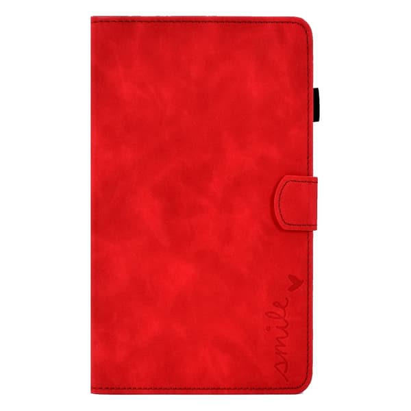 Samsung Galaxy Tab A7 Lite T220 Prägad Smile Flip Läderfodral Röd