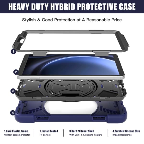 Samsung Galaxy Tab A9 / A11 Rotationshandtag TPU + PC Tabletfodral Marinblå