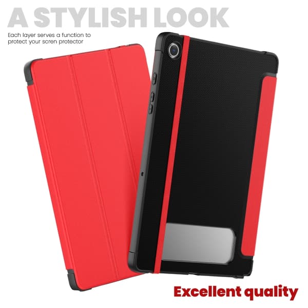 Samsung Galaxy Tab A9+ / A11+ Carbon Fiber Läderfodral Röd