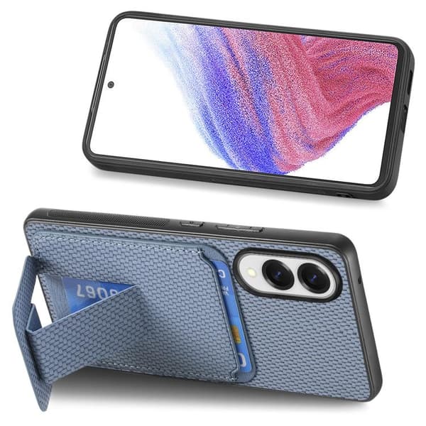 Samsung Galaxy S25 Edge 5G Skal i Kolfiber med Kortficka och Fällbart Ställ Blå