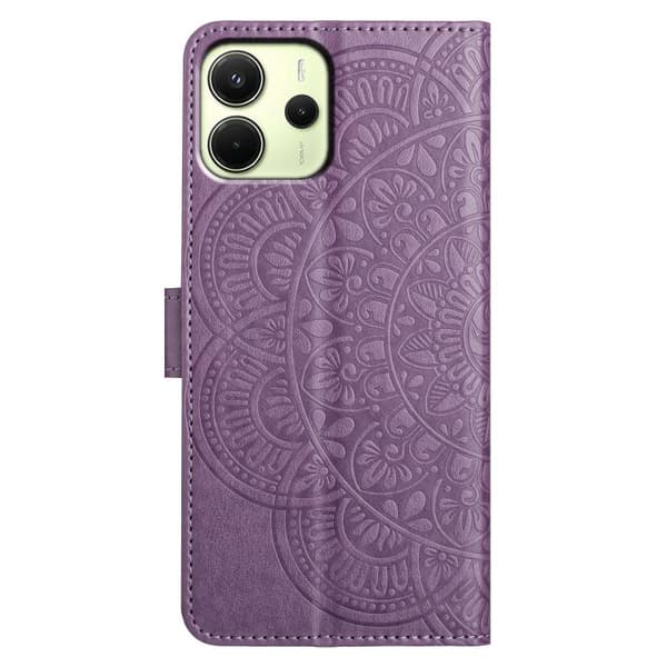 Redmi Note 14 4G - Blommig Prägad Läderfodral Purpur