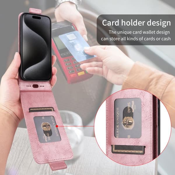 iPhone 18 Pro Max / iPhone 17 Pro Max Skal Läderfodral med Magnetisk Vertikal Flip och Spänne Roséguld