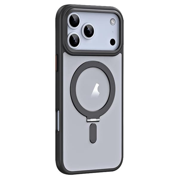 iPhone 18 Pro / iPhone 17 Pro Skal med Airbag MagSafe Stötsäker Frostad och Fällbart Ställ Svart