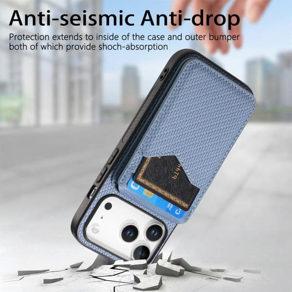 iPhone 18 Pro Max / iPhone 17 Pro Max Skal - Kolfiber med MagSafe - Vertikal Flip för Kort Blå