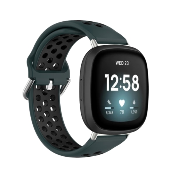 För Fitbit Versa 3 tvåfärgade perforerade klockband i silikon som watch Olive Green - Black