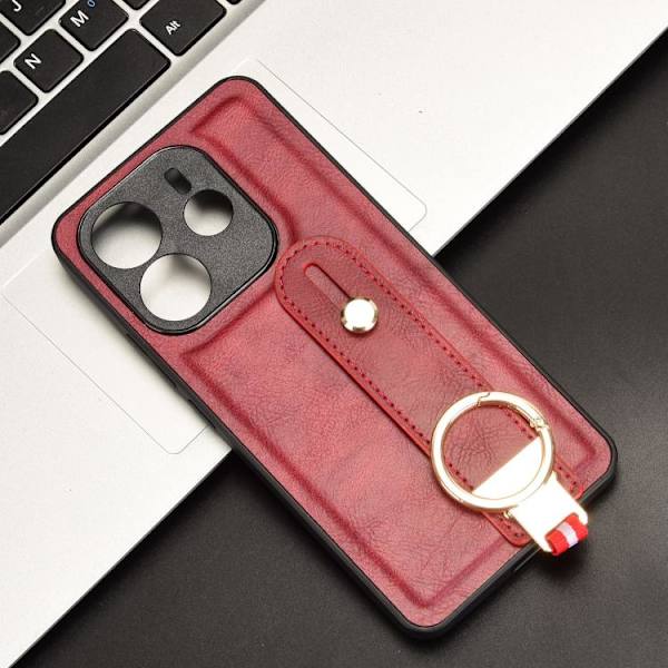 Redmi Note 14 4G - Läderfodral med Handledsrem för Röd