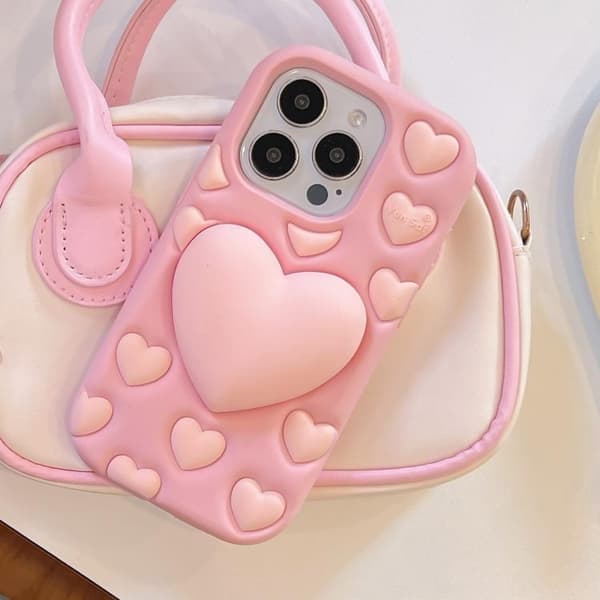 iPhone 16 Pro 3D Hjärta Hållare Silikon Skal