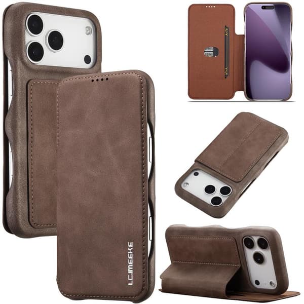 iPhone 18 Pro Max / iPhone 17 Pro Max Skal läderfodral LC.IMEEKE Hon Ancient Series Flip Kaffe