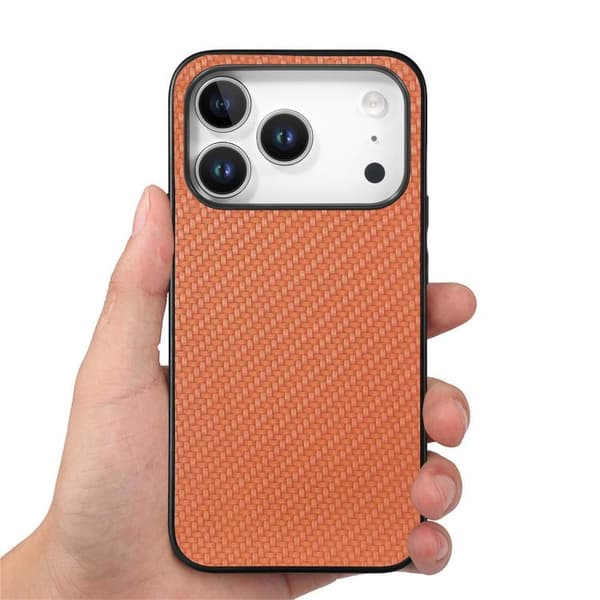 iPhone 18 Pro Max / iPhone 17 Pro Max Skal - kolfibertextur och läder Brun