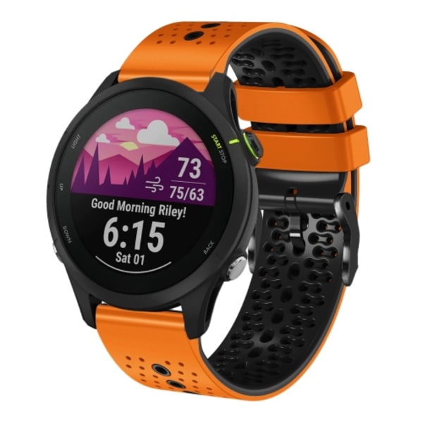 För Garmin Forerunner255 22 mm perforerat watch i tvåfärgad silikon Orange-Black