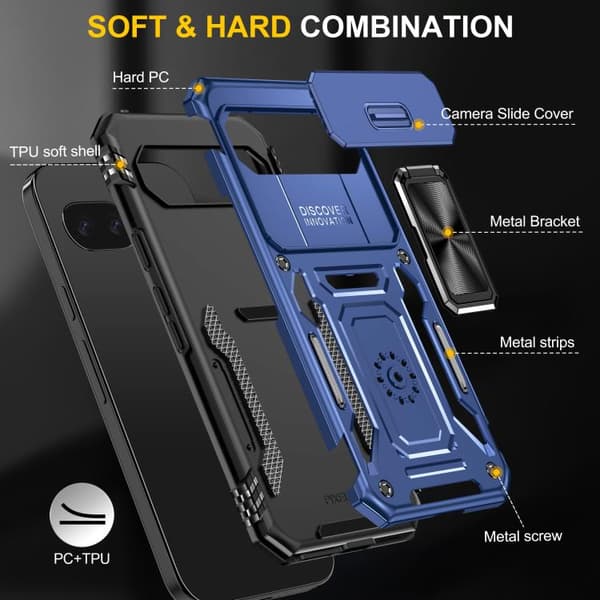 för Pixel 9a Skal med Armor PC + TPU Kameraskydd Marinblå