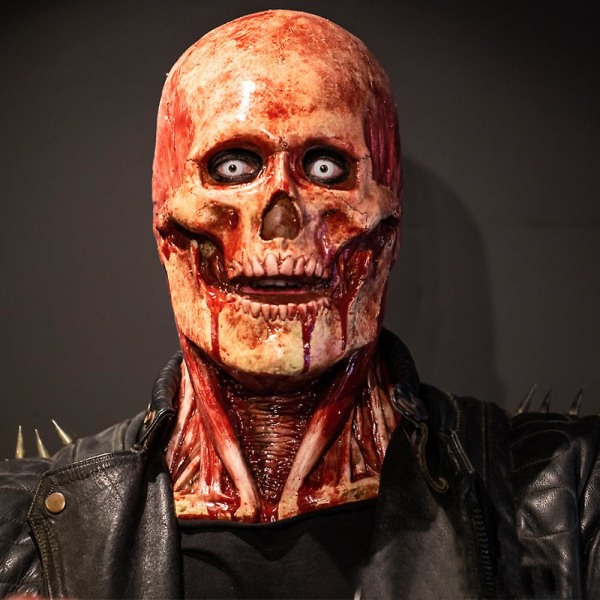 Halloween Skrämmande Blodig Zombie Dubbellager Skräck Helhuvud Mask Simulering Skull Party Prop