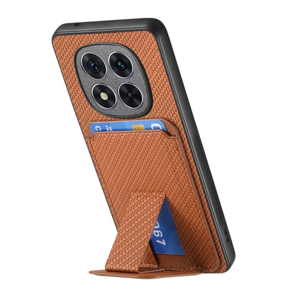 Redmi Note 14 5G - Kolfiber Kortfodral med Fällbart Ställ Brun