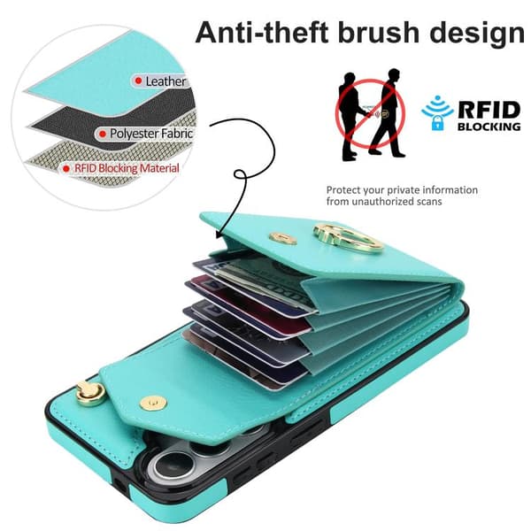 Samsung Galaxy S26 5G Skal med Ringhållare RFID Kortfack Mintgrön