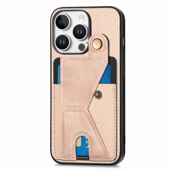 iPhone 16 Pro K-formad Kolfiber Plånbok Flip Card Skal Kaki
