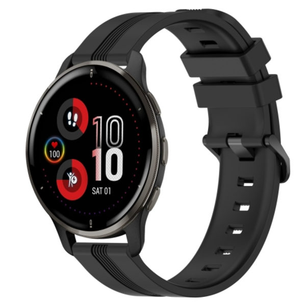 För Garmin Venu 2 Plus 20 mm konkavt randigt Slicone watch Black