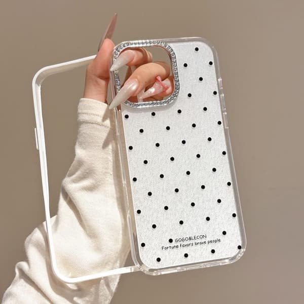 iPhone 16 Pro Glittrande Puderprickar Mönster Rhinestone Stort Hål Skal Grön