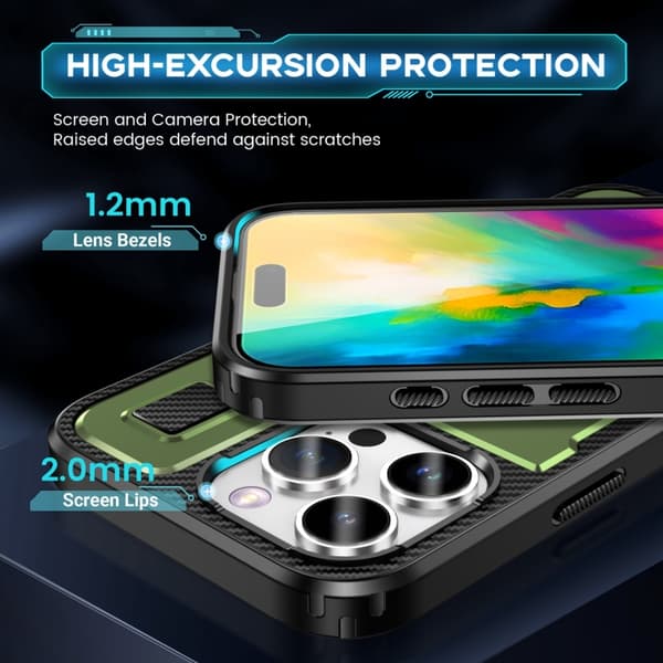 iPhone 16 Pro Max Skal Kolfiber - Hybrid PC TPU Telefonfodral Armégrön