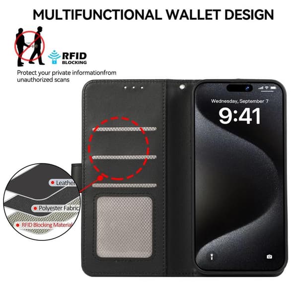 Redmi Note 14 4G - ABEEL Delikat Textur Splicing RFID Läderfodral Svart
