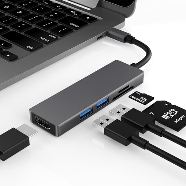 5-i-1 USB-C Hub Adapter: HDMI 4K, 2 USB 3.0 Ports & SD/TF Card Reader