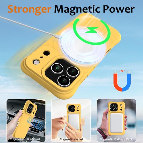 iPhone 18 Pro Max / iPhone 17 Pro Max Skal - Vågtextur med MagSafe Magnetisk Flytande Silikon Gul