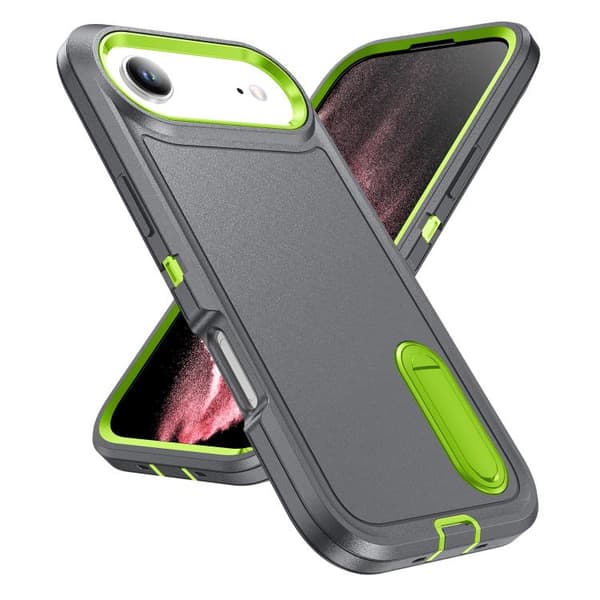 iPhone 17 Air Skal - robust PC + silikonfodral med hållare Grå + Friskgrön