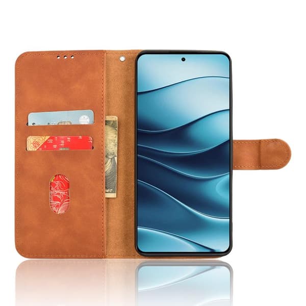 Redmi Note 14 4G - Magnetisk Flip Läderfodral med Skinnkänsla Brun