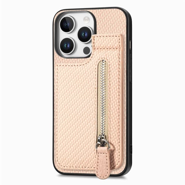 iPhone 16 Pro Kolfiber Vertikal Flip Zipper Skal Kaki