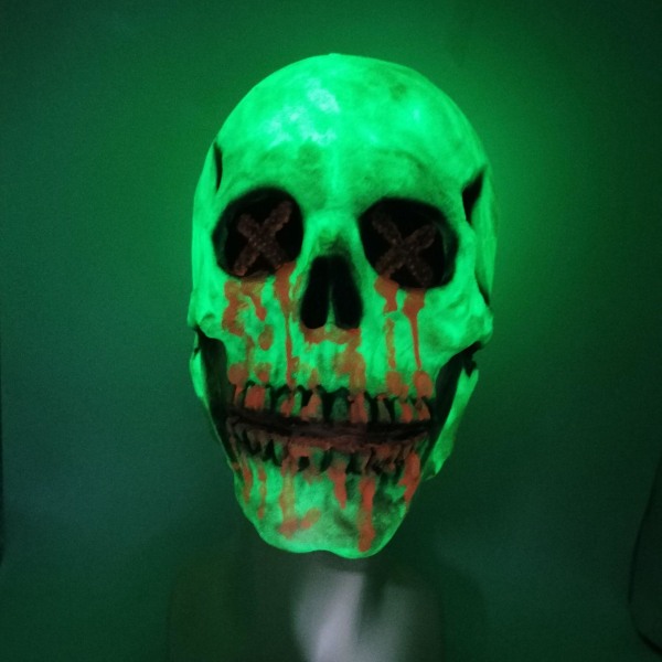 Luminous Bloody Skull Skelett Cosplay Mask med rörlig käke Halloween Party Head Cover Skräckkostym rekvisita