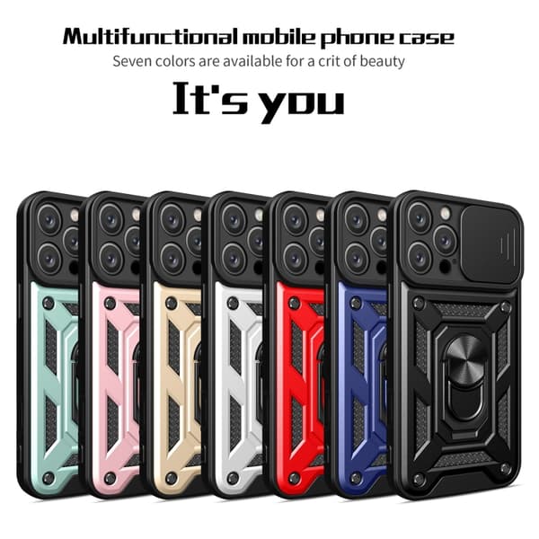 iPhone 16 Pro Skal med Glidande Kameraskydd TPU+PC Design Svart