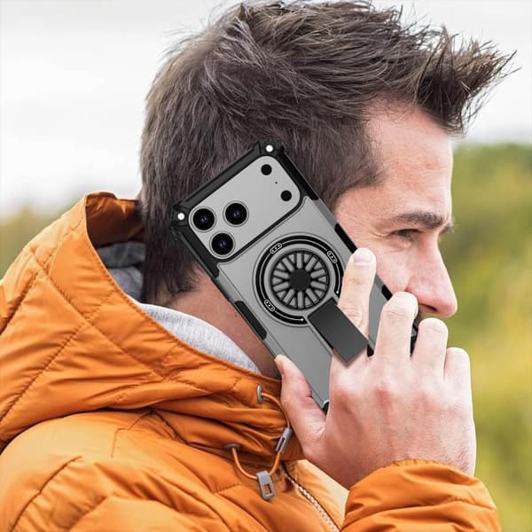 iPhone 17 Pro Skal med Stötskydd och Kickstand - Metall Silver