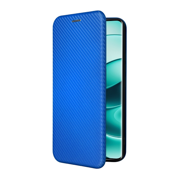 Redmi Note 14 Pro 4G Global - Flip Läderfodral med Kolfibertextur Blå
