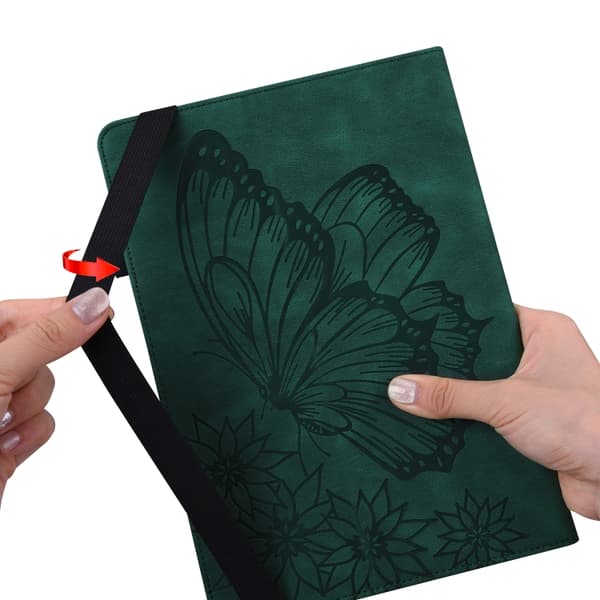 Samsung Galaxy Tab S8 Stort fjärilspräglat läderfodral Grön