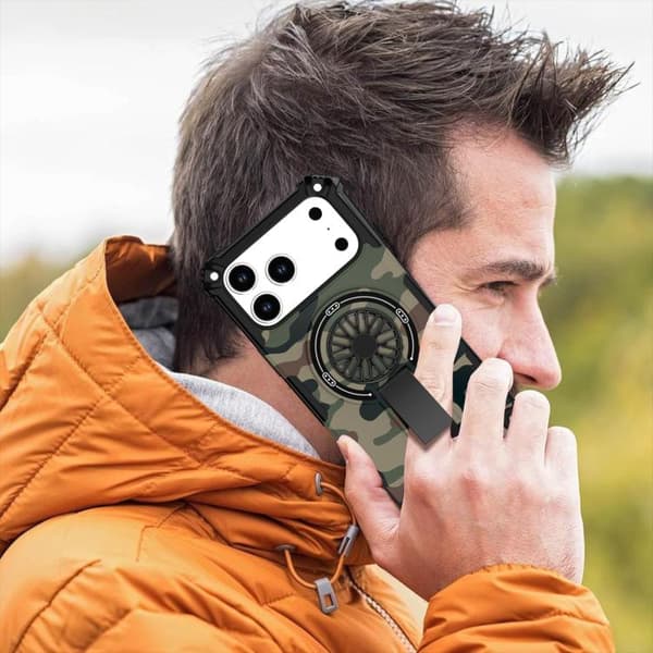 iPhone 18 Pro Max / iPhone 17 Pro Max Camouflage Kickstand Rotating Shaft MagSafe Skal Armégrönt kamouflage