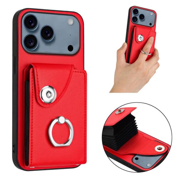 iPhone 18 Pro Max / iPhone 17 Pro Max Skal med Kortfack och Ringhållare Röd
