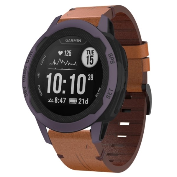 För Garmin Instinct 2S 20 mm läder stålspänne watch Brown