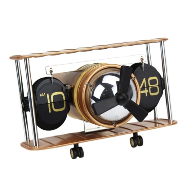 HY-F029 Flygplansformad retro väggklocka för skrivbord (guld)
