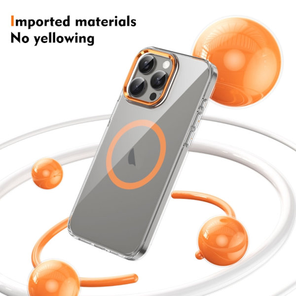 iPhone 16 Pro Max Ice Feel HD Transparent MagSafe PC Full Coverage Skal Orange