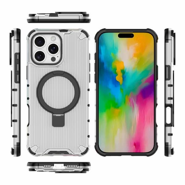 iPhone 16 Pro Shockproof Grating Holder Skal - Hållbar och Stöttålig Mobilskal Transparent
