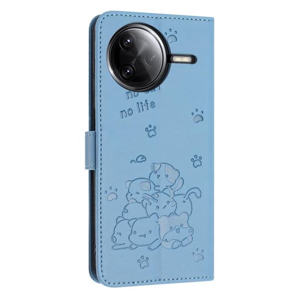 Redmi K80 / K80 Pro - Prägad Katt Mobilskalsläder med Lanyard Blå