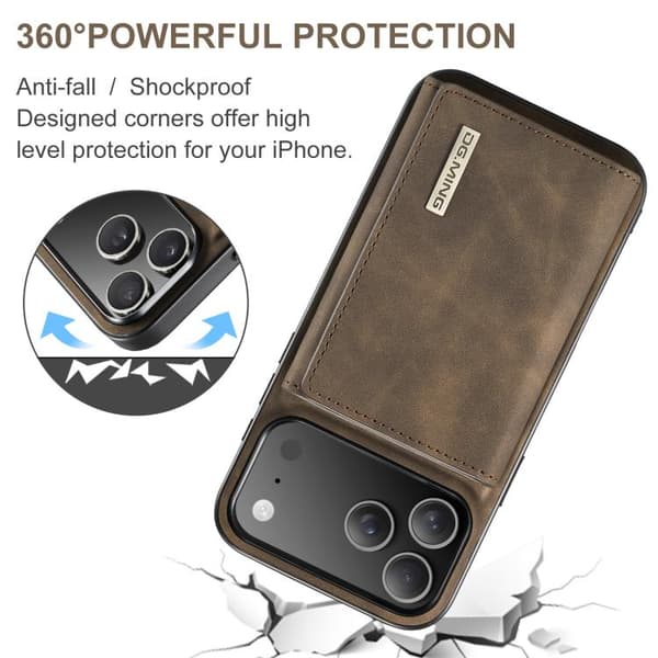 iPhone 18 Pro Max / iPhone 17 Pro Max Skal läderfodral DG.MING M1 Series 3-Fold Multi Card Wallet Kaffe