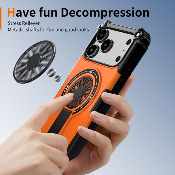iPhone 18 Pro Max / iPhone 17 Pro Max Shockproof Kickstand Metallic Shaft MagSafe Skal Orange