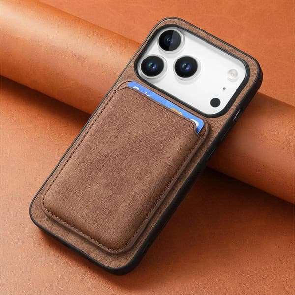 iPhone 17 Pro Max Retro Läder Kortväska Magnetisk Skal Brun
