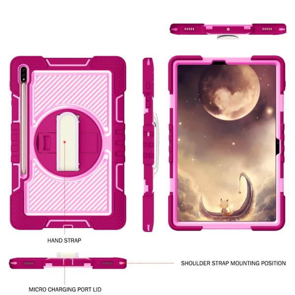 Samsung Galaxy Tab A7 Lite 360° Rotationsfodral i Silikon och PC Rosaröd+Rosa