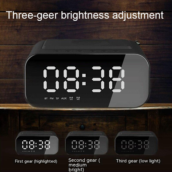 BT510 15W LED-klocka Trådlös laddning Bluetooth-högtalare Multifunktionell Smart Mirror Alarmklocka Ljud (Iron Black)