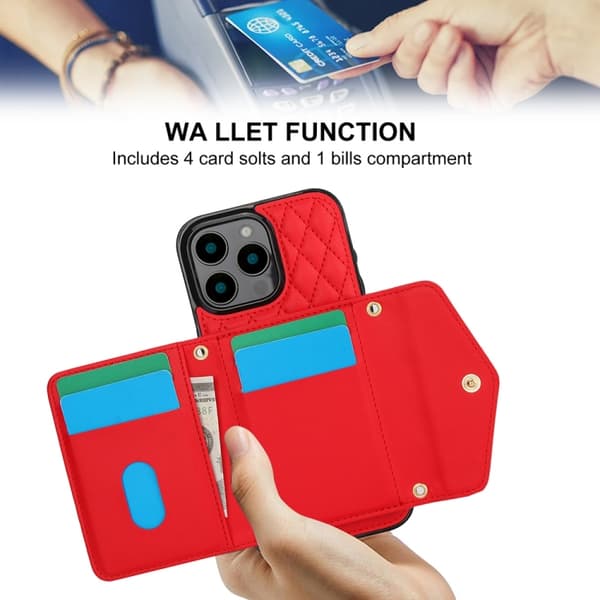 iPhone 16 Pro Max Skal med Splicing Rhombic Textur och Lång Lanyard Röd